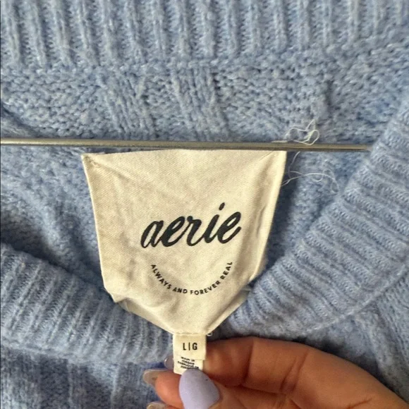 Aerie Light Blue Cable Knit Sweater - Picture 2 of 2